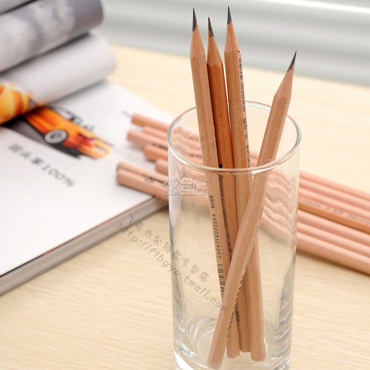 得力S910原木铅笔 学生铅笔 HB铅笔 六角杆卡通绘图铅笔 12支/盒