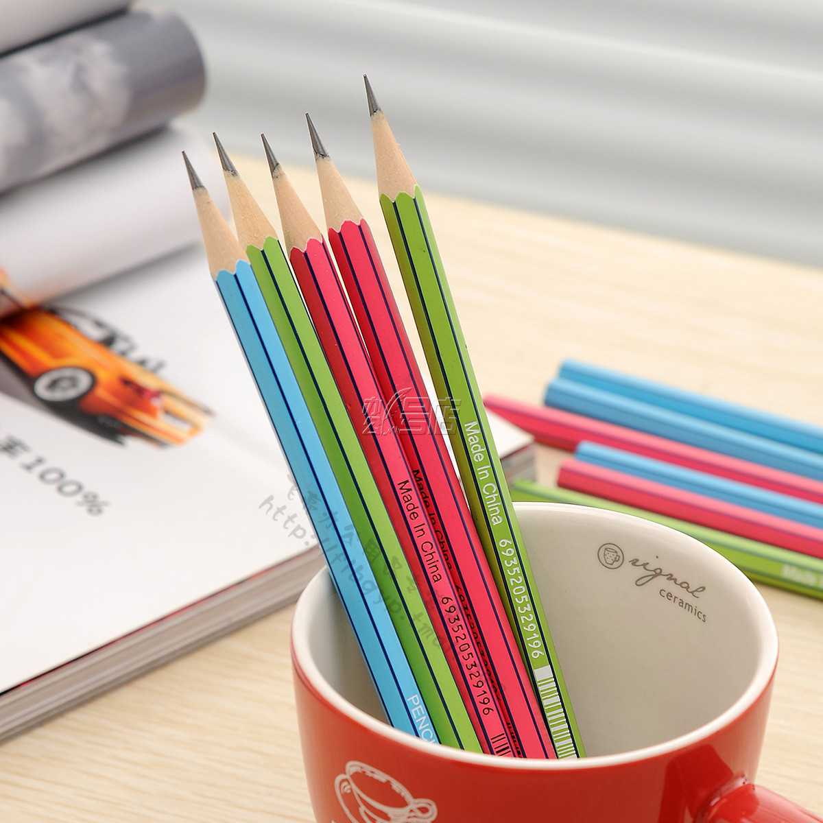 得力S919铅笔 学生铅笔 HB铅笔 六角杆彩色笔杆绘图铅笔 12支/盒